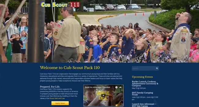 Cub Scout Pack 110 home page screenshot