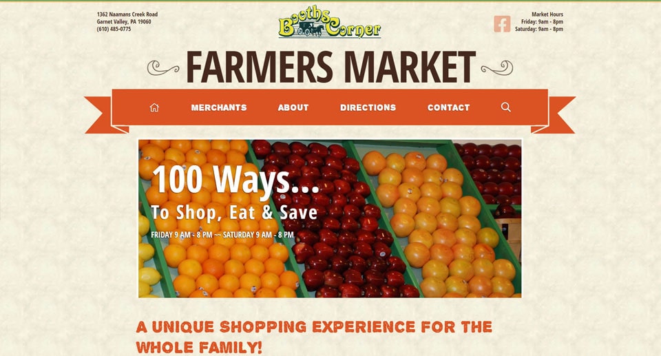 Booths Corner Farmers Market home page screenshot