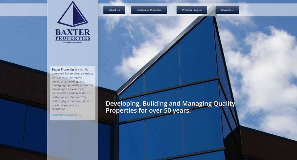 Baxter Properties home page screenshot