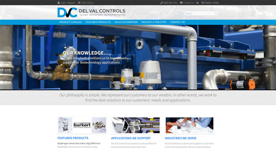 DelVal Controls home page screenshot