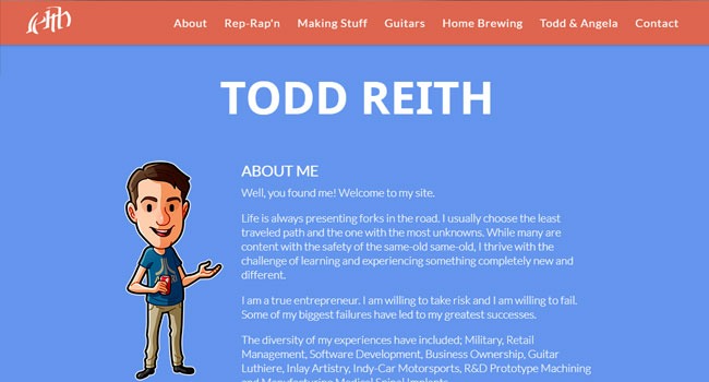 Todd Reith website home page screenshot